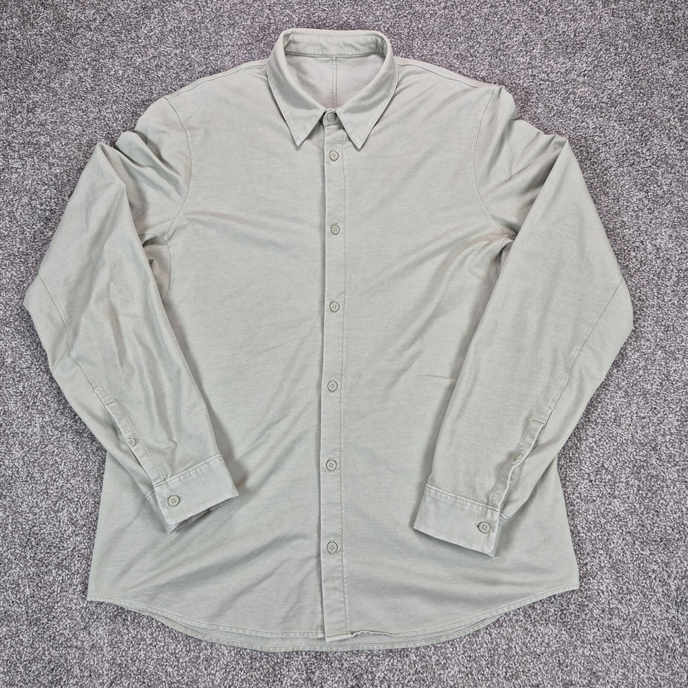 Lululemon Commission Shirt Mens XL Sage Green Long Sleeve Button‎ Pique Stretch
